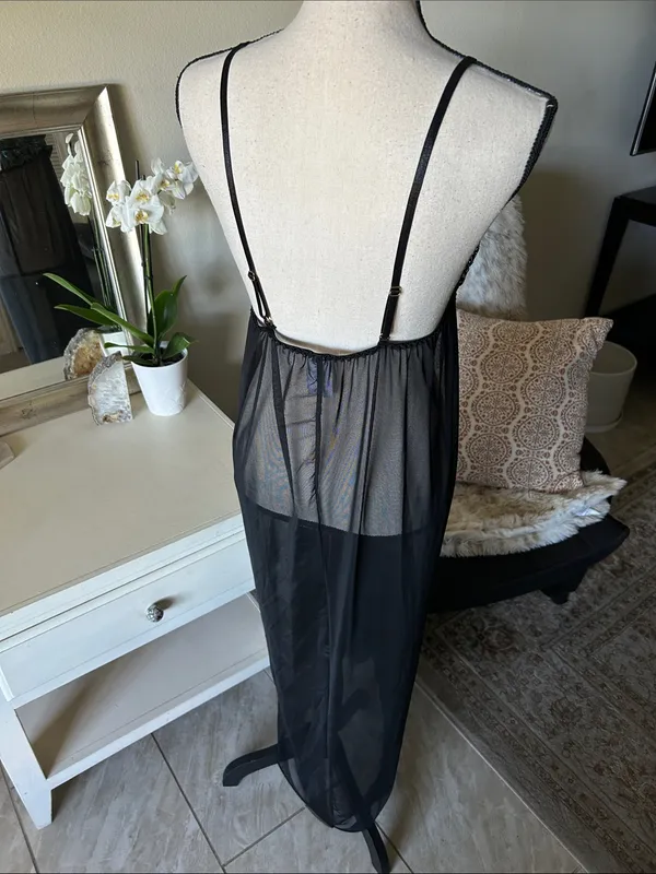 Joyaria black goth dark moody romantic sheer lace slip midi dress med L XL - Image 6