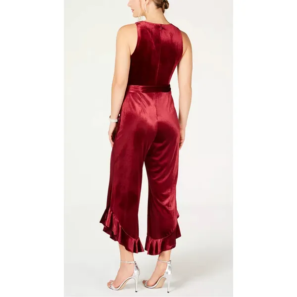 Betsey Johnson Velvet Flare-Leg Jumpsuit Burgundy Red Women's sz. 8 - Image 3