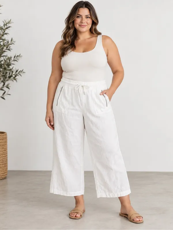 Athlete Cabo Linen Wide Leg Pants Size 18 White - Image 4