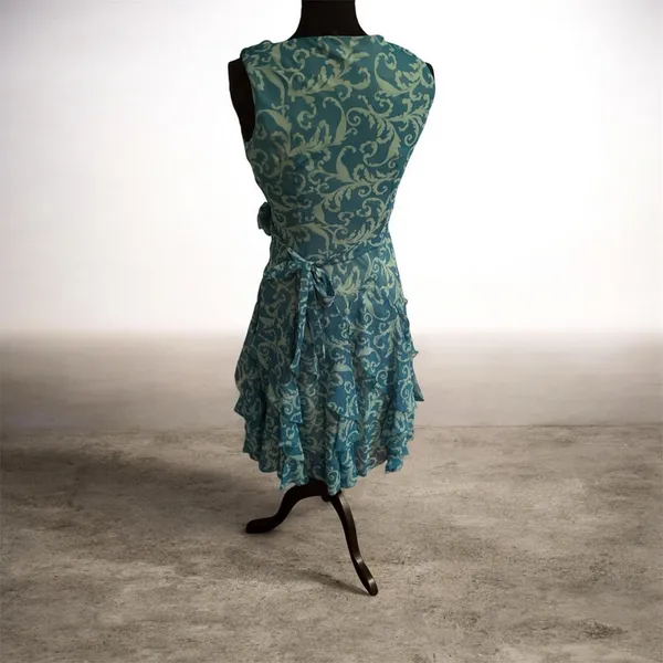 dressbarn Teal and Cream Swirl Mini Dress size 4 - Image 2