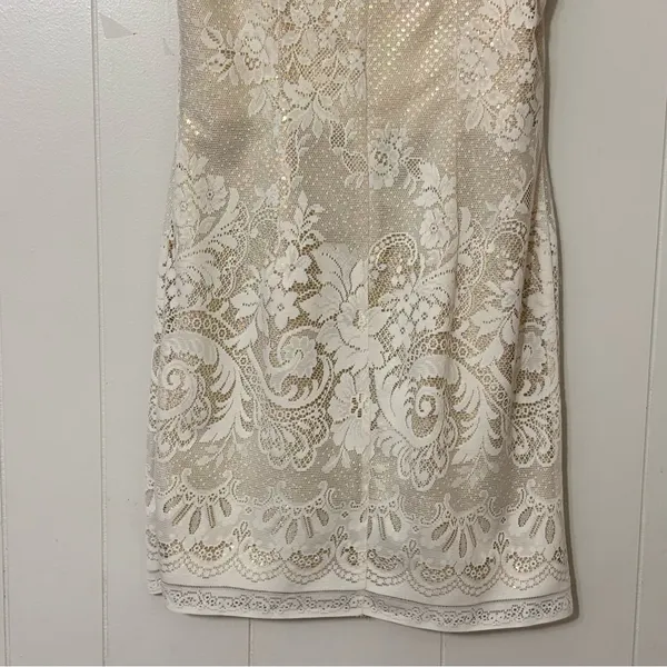 Vintage 90s Scott McClintock Petites Lace Gold Iridescent Bridal Dress 8 Wedding - Image 8