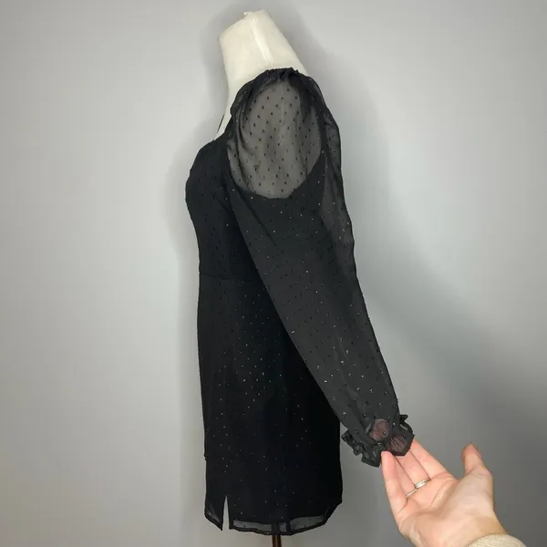 Leith- Black Dress with Glitter Dot Detail and Loose Long Sleeves - Image 3