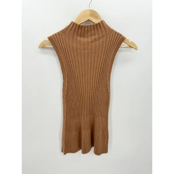 Moth Anthropologie Women Medium‎ Tan Brown Ribbed High Neck Sleeveless Sweater - Image 2