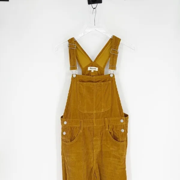 Madewell Straight Leg Cord Overalls Women's‎ Size S Antique Gold Utility Chic - Image 5