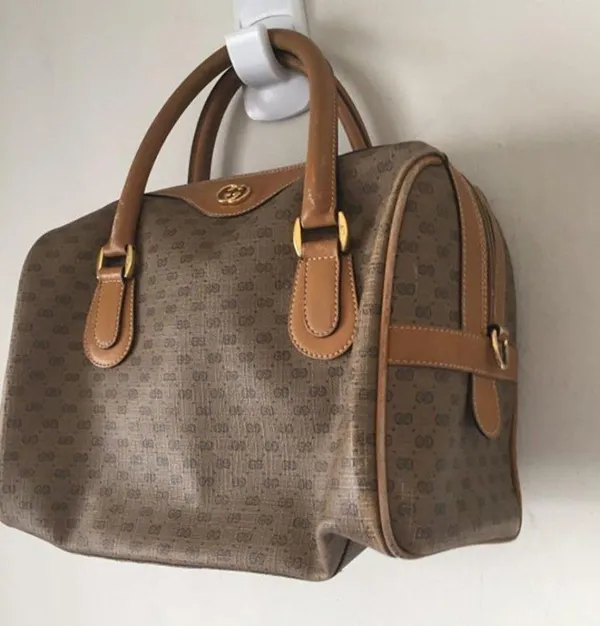 Gucci Boston Bag Monogrammed Vintage Brown Tote - Image 4