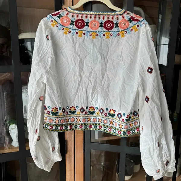 Zara Embroidered Set embellished beaded skirt top boho colorful long sleeve crop - Image 8