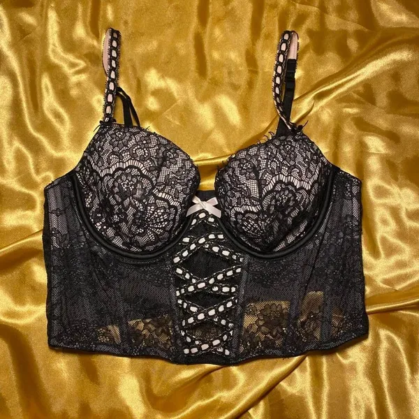 Victoria’s Secret Black & Pink Lace Bustier Corset Top - Image 2