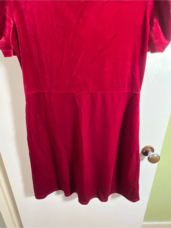 Time and Tru Womens Size Medium 8-10 V-Neck Puff Sleeve Velvet Velour Mini Dress - Image 11