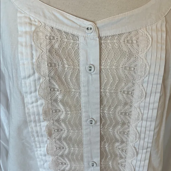 Romantic Free People ivory blouse oversized long top Womens S Button Up Lace - Image 2