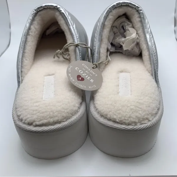 NIB Anthropologie Maeve Puffy Platform Slippers L 10-11 metallic silver slip on - Image 7
