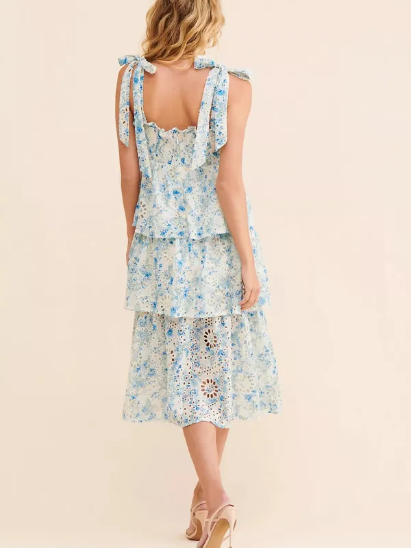 NWT Anthropologie En Saison Claire Midi Dress Eyelet Floral Tiered Fairy Size S - Image 5
