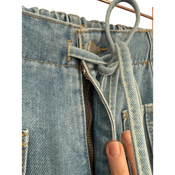 NWT Unbranded Womens Light Wash Barrel Leg Jeans Elastic Waist‎ Blue Size Large - Image 7