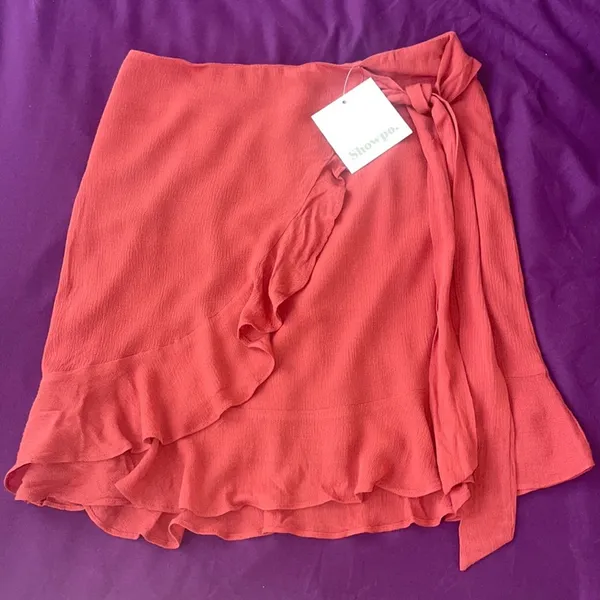 SHOWPO All the Lovers Wrap Skirt BALLET BALLETCORE Size 4 Rust Red Ruffle - Image 3