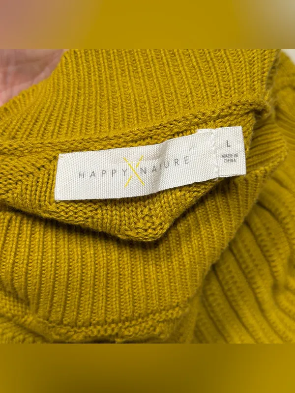 Happy x Nature Puff Sleeve Sweater Dress Mock Neck Chevron Knit Retro Boho - Image 4