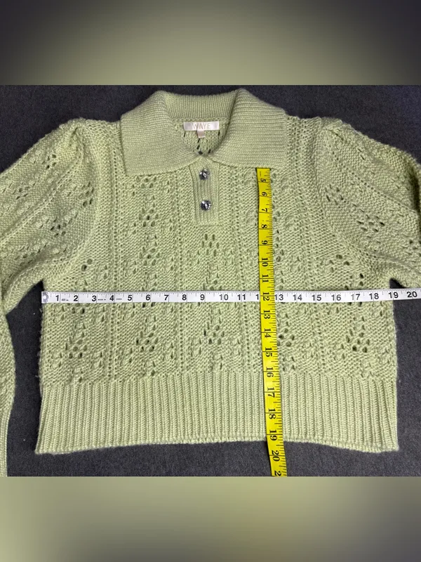 Wayf Light Green Openwork Knit Polo Sweater Size M - Image 3