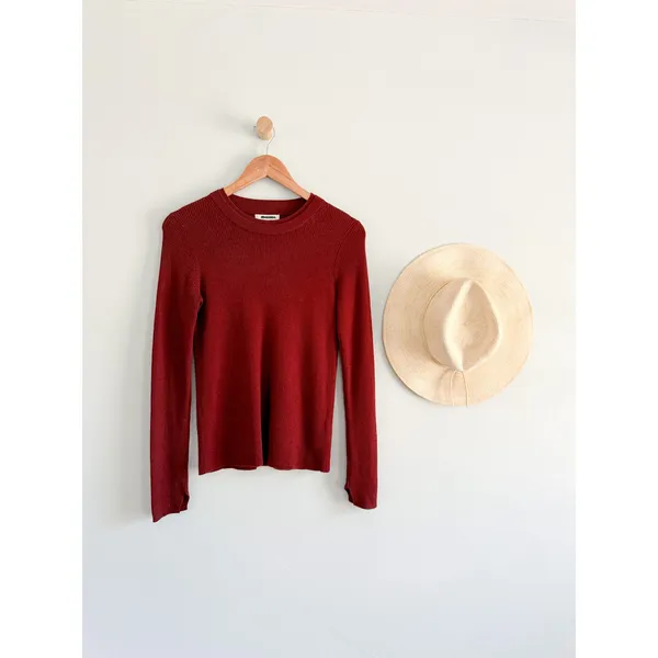 Madewell | NWT Double Layered Crewneck in Merino-Silk Blend Deep Rust | Sz M - Image 2