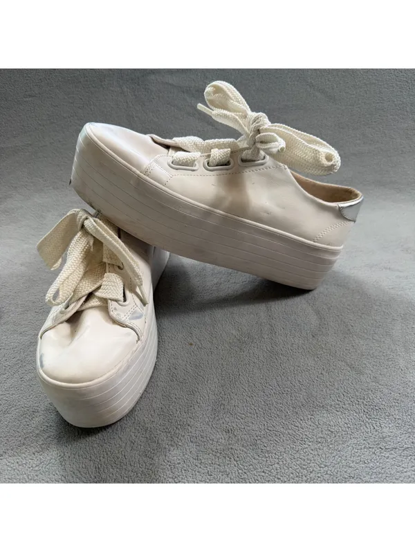 Bershka Women’s White Silver Platform Sneakers Chunky Lace Up EU 37 US 6.5 - Image 2