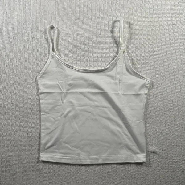 Women's Crop Cami Tank Top White Size XS Spaghetti Strap Scoop Neck Basic - Image 2