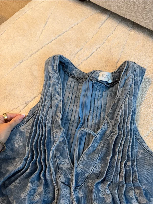 Denim Romper With Pockets Blue - Image 3