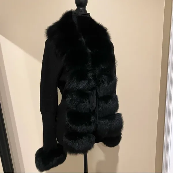 Real fox fur cardigan genuine fur collar trench coat parka jacket wool cape blazer - Image 12