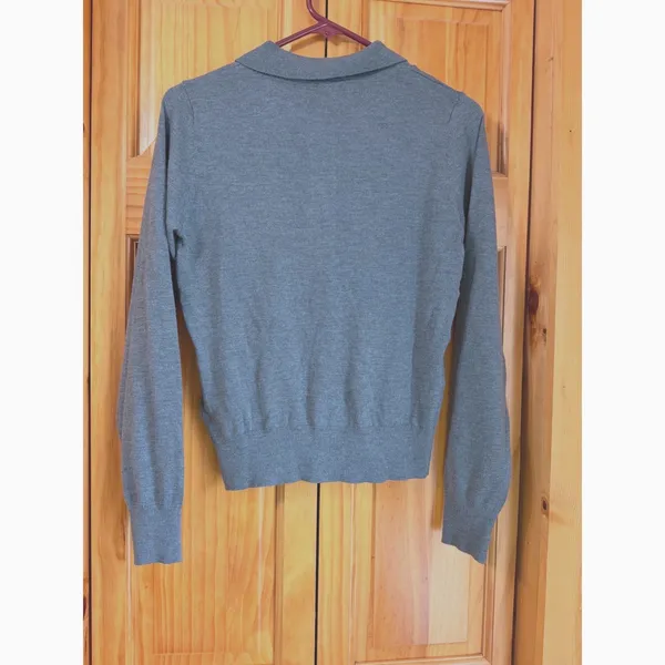 Zara Gray Marl Knit Wool Blend Polo Sweater S Long Sleeve Collared Lightweight - Image 4