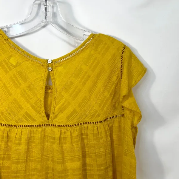 John Paul Richard Large Top Yellow Cap Sleeve‎ Blouse Raw Boho Boxy Gauzy 1684 - Image 9