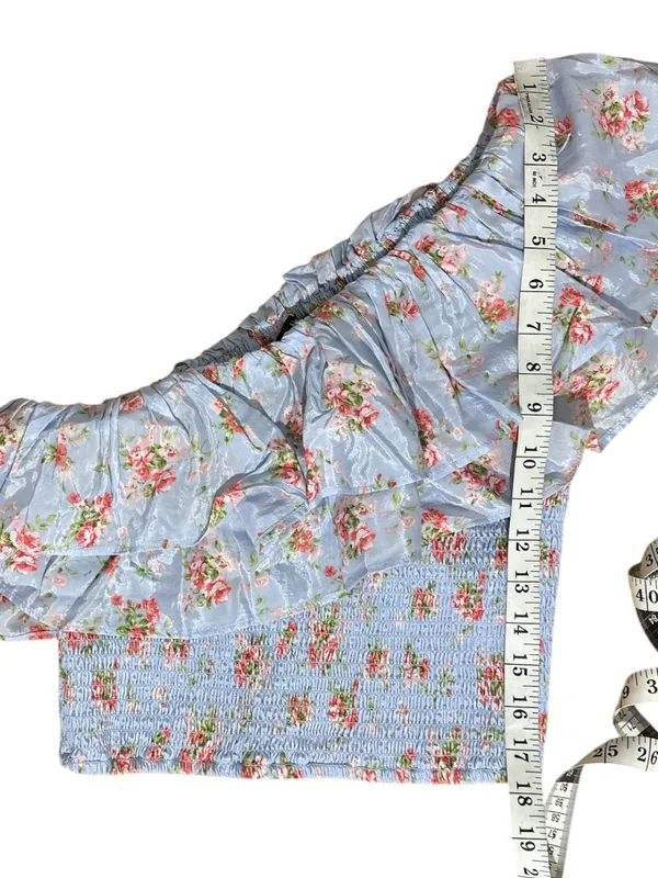 Abercrombie & Fitch NWOT Blue Floral Smocked Ruffle Crop Top Small S - Image 6