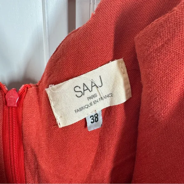 SAAJ Paris Robe Adele Corail coral linen‎ viscose Mini Dress size 6 resortwear - Image 2