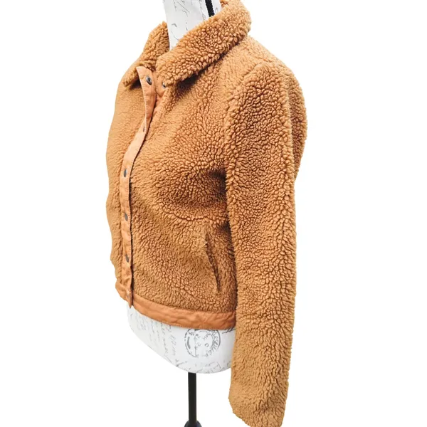 Madewell Sherpa Portland Jacket In Gold Peckan Snap Button‎ Brown XS - Image 6