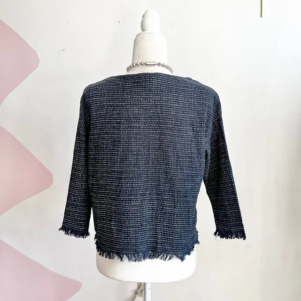 Anthropologie Blue Fringe Top Boho Artisan Minimalist Sustainable XS - Image 2