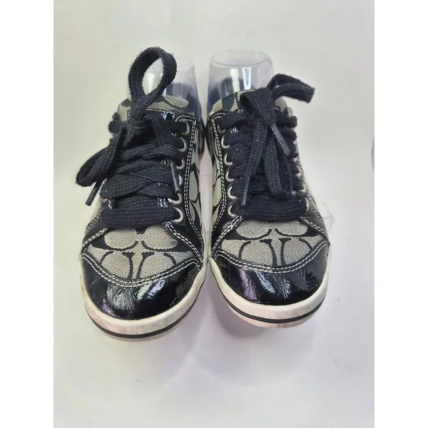 COACH Signature Francesca Sneakers Lace Up Black Grey Women’s Size 5 1/2 B Logo - Image 4