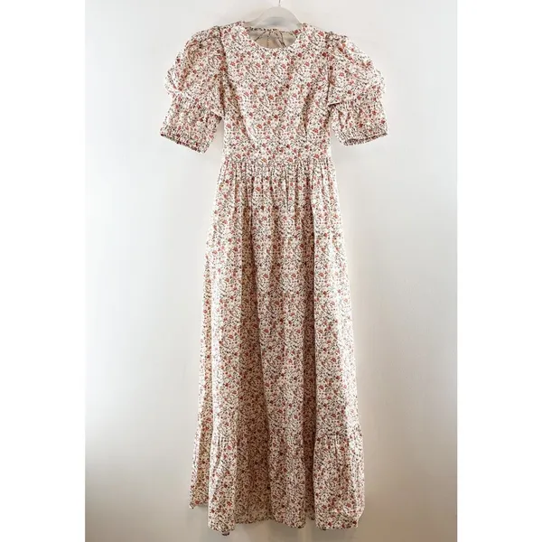 o.p.t One Pretty Time Hayden Puff Sleeve Open Back Floral Maxi Dress Pink Small - Image 4