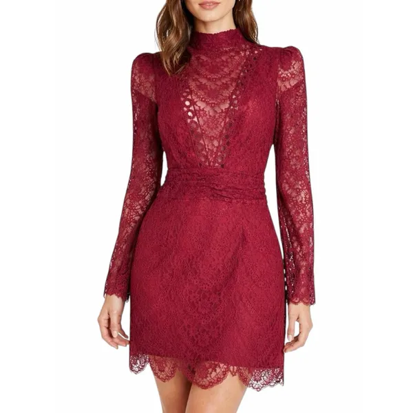Saylor Celia Puff Shoulder Lace Mini Dress Russet Orange Size XS - Image 2