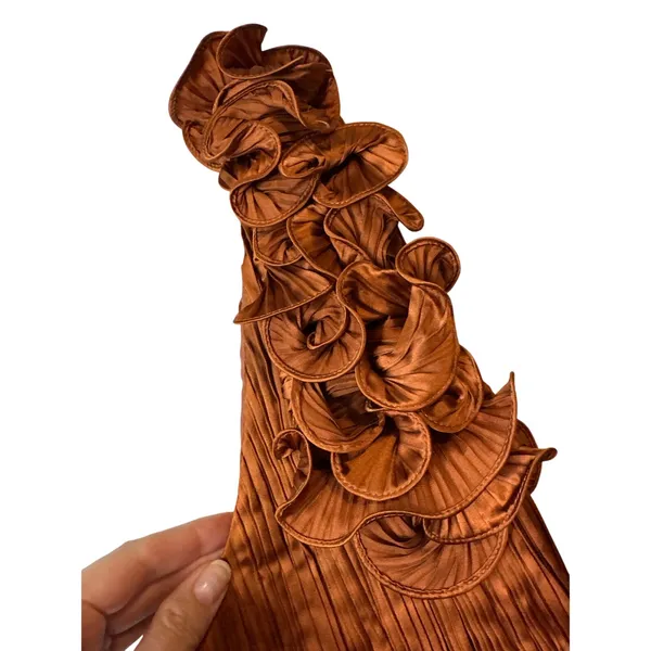 AMUR Aviva‎ Rosette One Shoulder Pleated Gown Copper Size 2 - Image 7