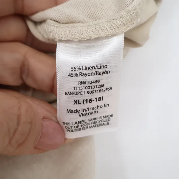 Time and Tru Womens XL Beige Linen Blend Cargo Pants Elastic Waist - Image 3