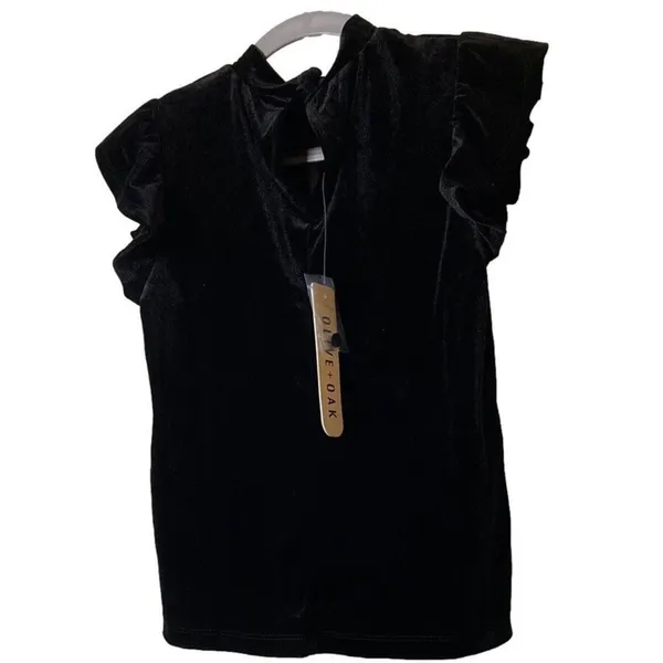 Olive + Oak velvety black ruffle sleeve top size XS‎ mock neck - Image 2