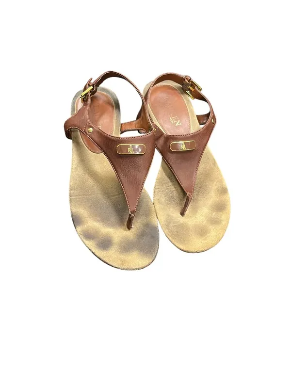 Ralph Lauren Lauren Kacy womens brown faux leather thong sandals sz 7.5B SK10663 - Image 8