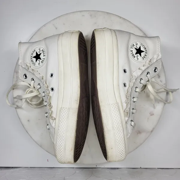 Converse CTAS Lift High Top Platform Leather Ruffle Sneakers Womens 6.5 White - Image 10
