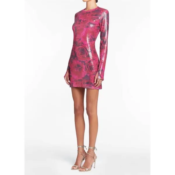NWT Amanda Uprichard‎ Ayla Mini Dress Samira Pink Sequin Size Large - Image 3