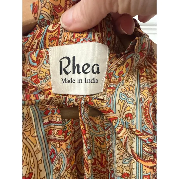 NWOT Rhea Made in India Silk Blend Paisley Halter Maxi Dress Boho Festival, S - Image 7