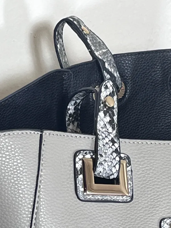 Michael Kors Light Gray Tote with Snake-Print Trim - Image 3