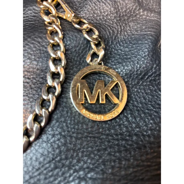 Michael Kors Black Pebbled Leather Chain Shoulder Bag Tote Gold Tone Hardware - Image 8