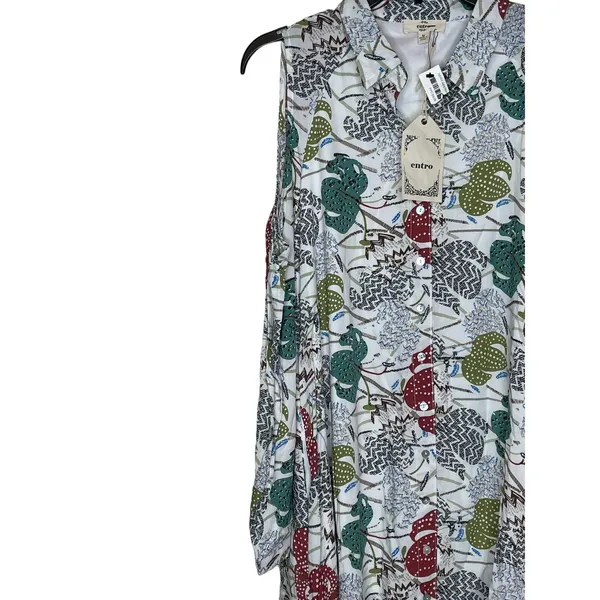 Entro Women's Shirt Dress‎ Button-Up Midi Floral Collar Cold Shoulder Medium NWT - Image 4