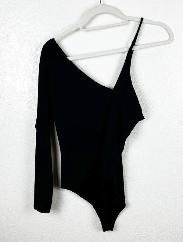 Abercrombie & Fitch Asymmetrical Long Sleeve Seamless Fabric Bodysuit Black Sz M - Image 5