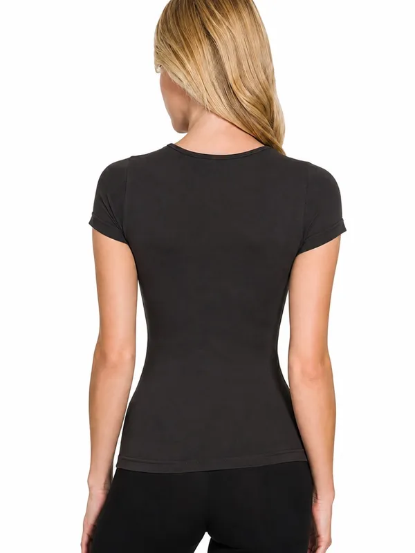 Zenana Seamless Crewneck Fitted Tee Black L/XL - Image 2