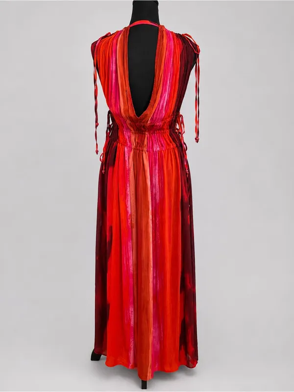NWT Zara Sunset Flowy Maxi Dress Medium Plunge V-Neck Adjustable Tie Waist Boho - Image 7