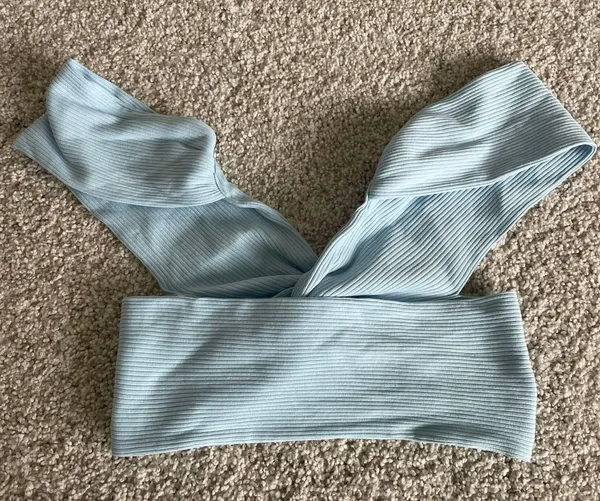 SheIn Blue Twist Front Open Back Crop Top - Image 3