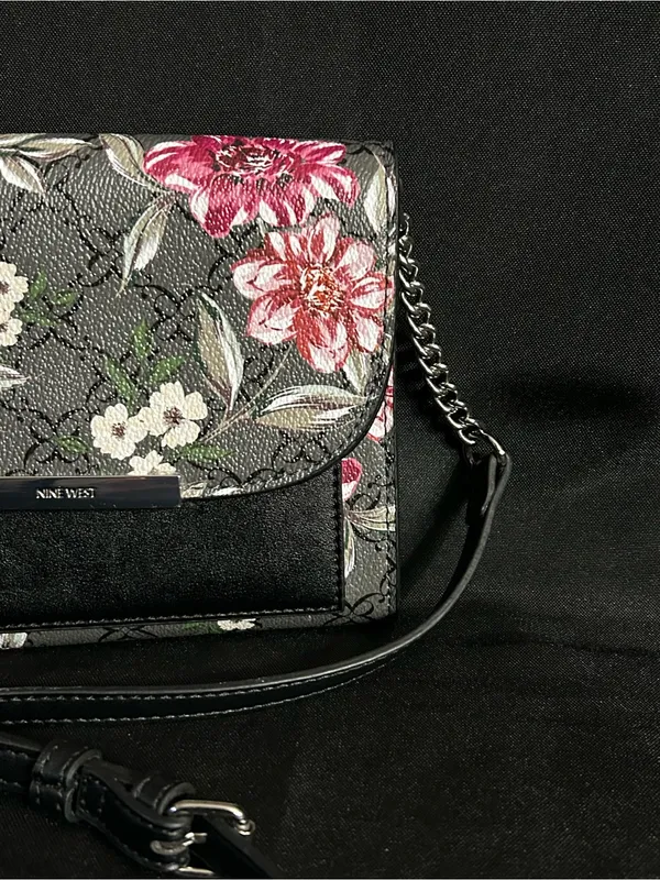 Nine West Black Floral Crossbody with Pink and Cream Blooms - Image 3