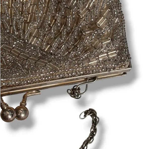 Walborg Vintage Silver Beaded Shell Clutch Purse Mermaidcore Evening Bag - Image 3