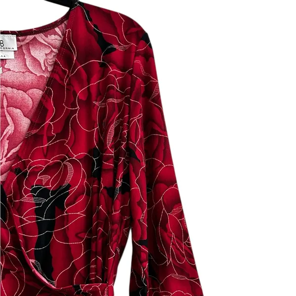 Vintage AGB California Blouse Red Gold Metallic Floral Whimsigoth Fairy Grunge - Image 4